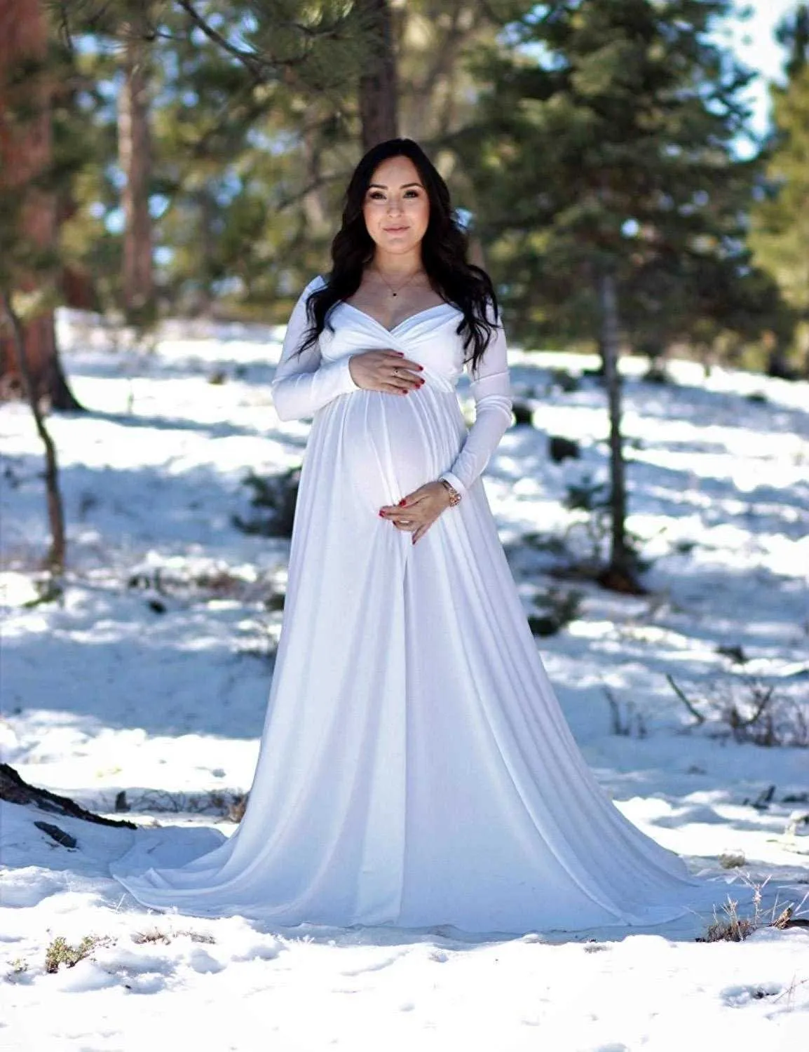 Lång klänning för gravida kvinnor Graviditetskläder Moderskapsklänningar för fotografering Blue/Black/White/Yellow/Green Gown