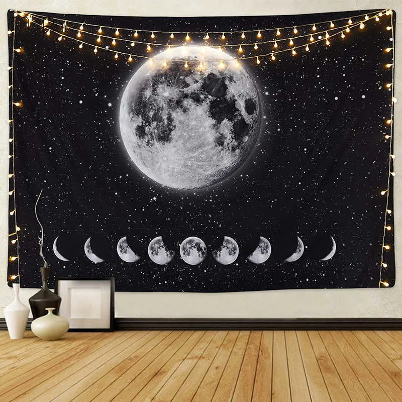 psychedelic tapestry moon print wall hanging witchcraft hippie wall tapestry wall carpet boho decoration home decor tapisserie 210609