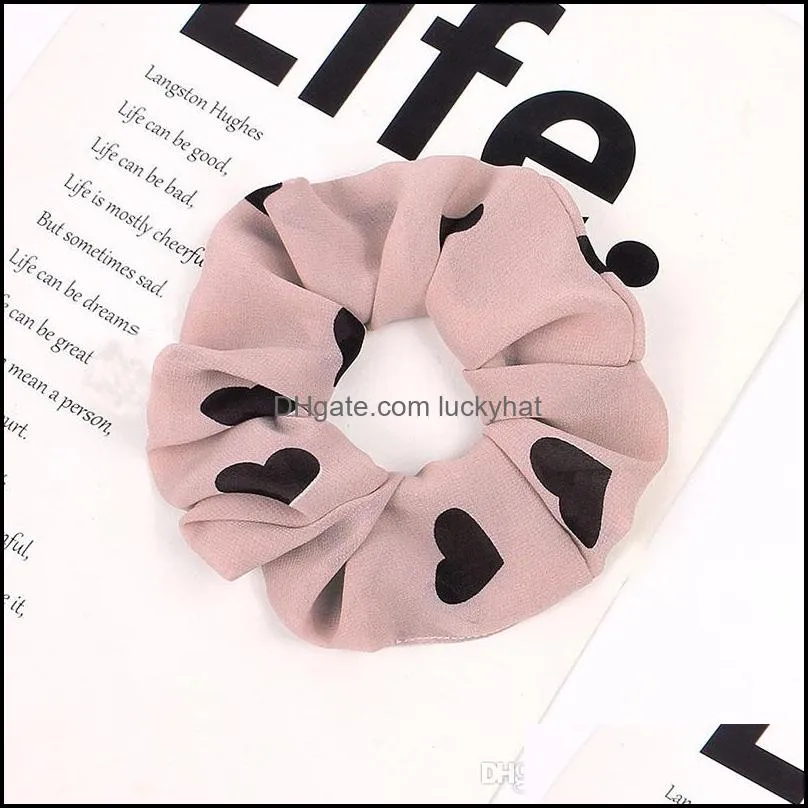 Chiffon Scrunchies Women Heart Scrunchy Elastic Hair Rubber Band Girls Hair Accessories Cute Ponytail Holder Rubber Hair Ties