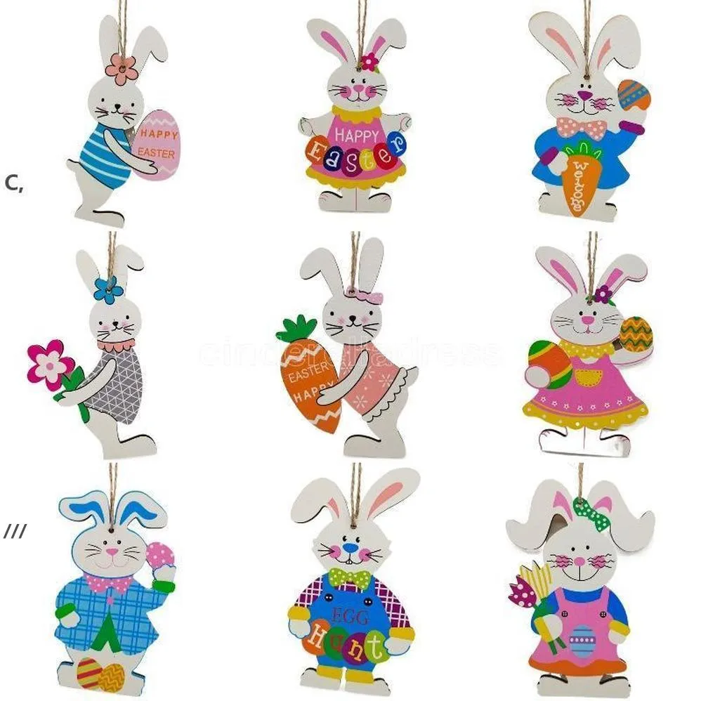 NewParty Decoration Pasen Houten Hangende Ornamenten, Bunny Rabbit Themed Tags voor Home Wall Tree Hanging Decor Gift RRA11292