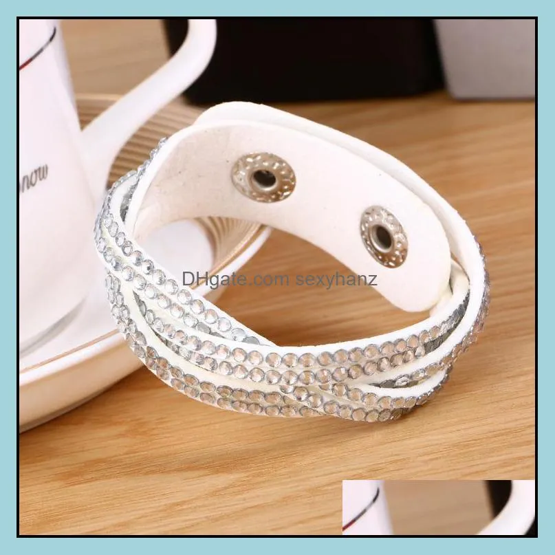Multicolor New Unisex Monolayer Leather Bracelet Christmas Gift diamante braided Charm Bracelets Vintage Jewelry For Women