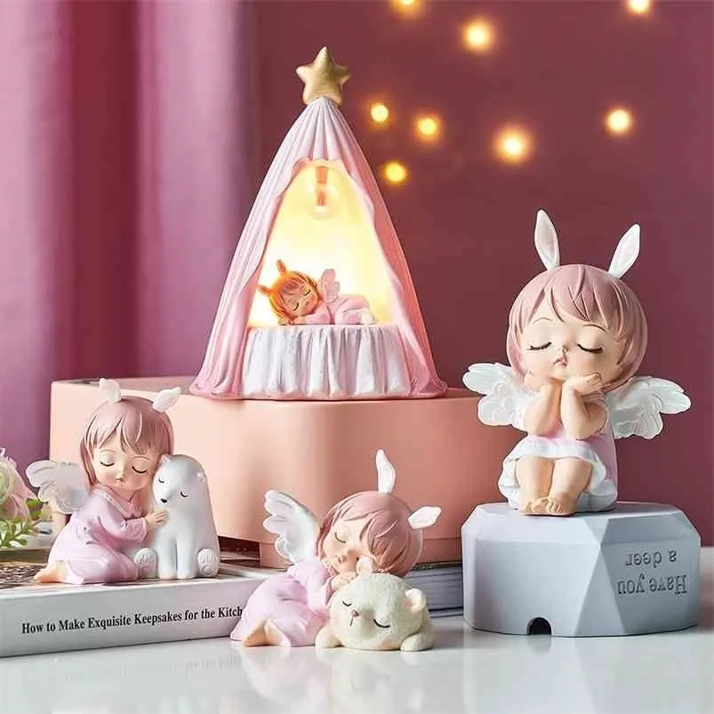 cute room decor figurines interior kawaii room decor Angel statuette Baby room accessories girl Fairy Garden decorative figures 210811