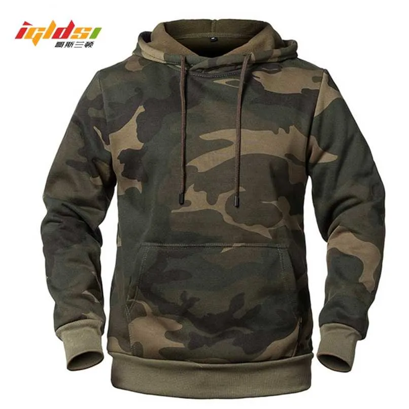 Camouflage Hoodies Mäns Fashion Sweatshirt Man Camo Hooded Hip Höst Vinter Militär Hoodie Mäns Fleece Coats US / EUR Storlek 211014