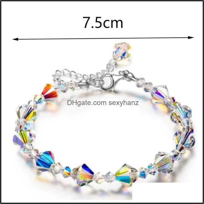 Beaded, Strands Fashion Student Sparkling Geometric Shape Crystals Link Chain Bracelet Adjustable