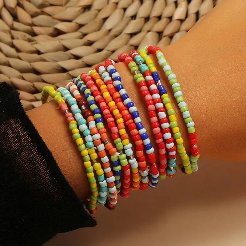 Beaded, Strands 12pcs/set Handmade Colorful Beads Bracelets For Women Ethnic Africa Set Boho Braclets Accessories Girls