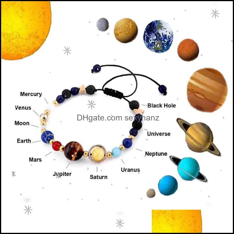 Beaded, Strands Bracelets Jewelry Universe Galaxy Eight Planets Guardian Star Solar System Energy Stone Beads Bracelet 7 Chakra For Xmas Cou