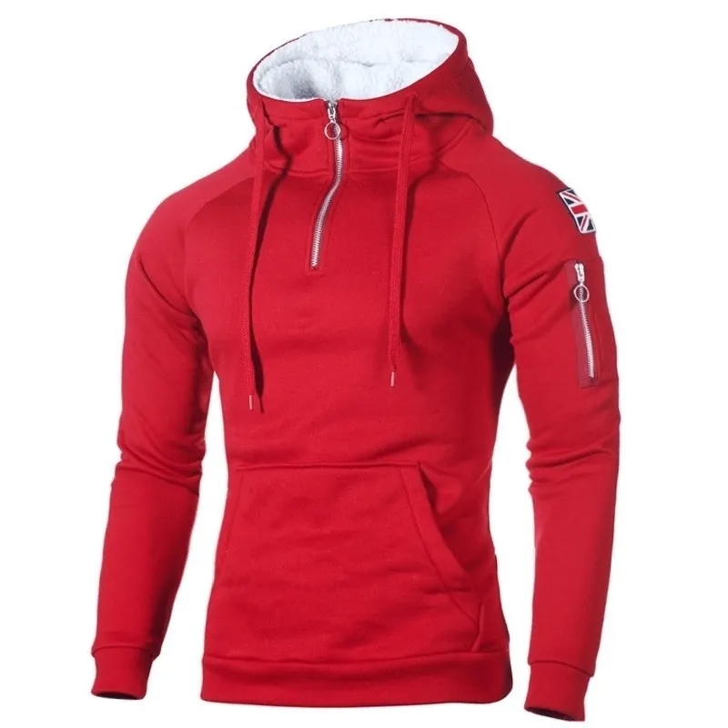 Otoño Cremallera Escote Sudadera con capucha Sudaderas Fleece Manga larga Sudaderas con capucha de los hombres Bolsillo Calentador de invierno Correr Ropa deportiva 3XL 201112