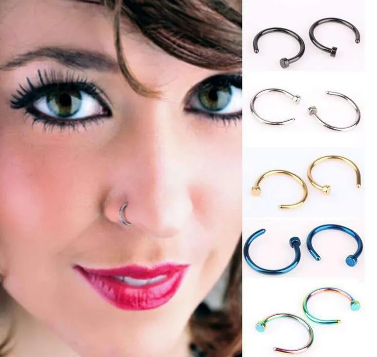 Stainless Steel Nose Rings Body Piercing Jewelry Fashion Jewelry Nose Open Hoop Ring Earring Studs Fake Nose Rings Non Piercing Rings Wholesale