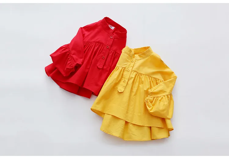 Kids Tops Spring Autumn New Fashion Baby Children Mandarin Collar Solid Color Long Sleeve School Girls Blouses Shirt (12)