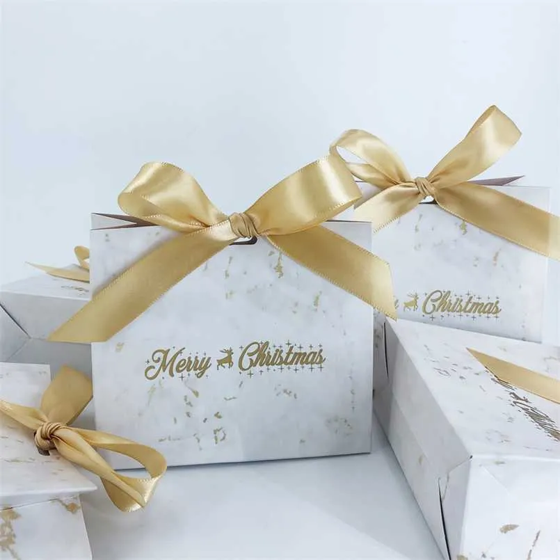 Lycka God julkista Party Mini Favor Boxes Marmor Xmas Behandla Candy Paper Presentförpackning s Leverans Dekoration 211019