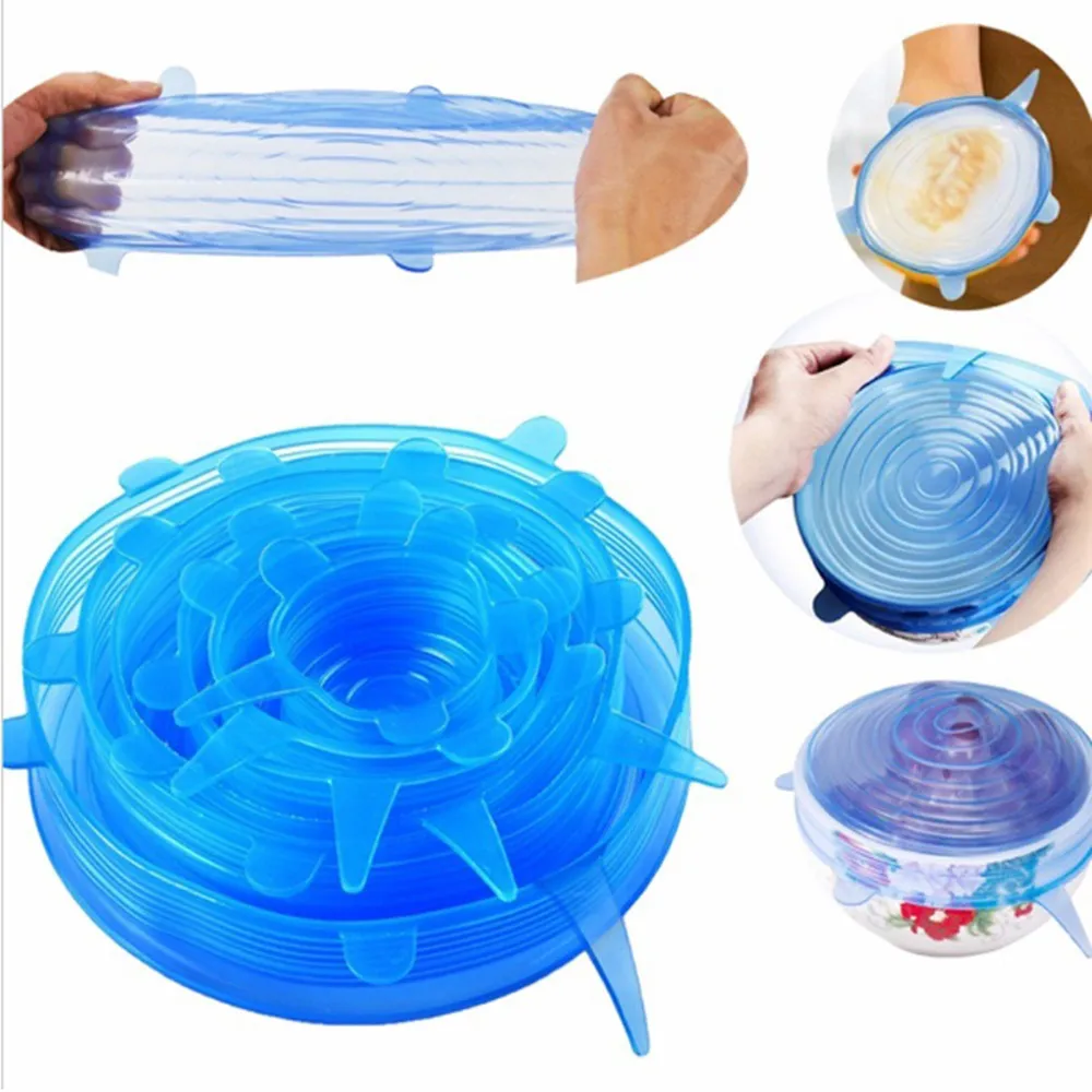 6 pçs / set Silicone estiramento de sucção tampas de pote reutilizável mantendo fresco envoltório universal selo tampa tampa tampa tampa ferramentas de cozinha DHL FY2489