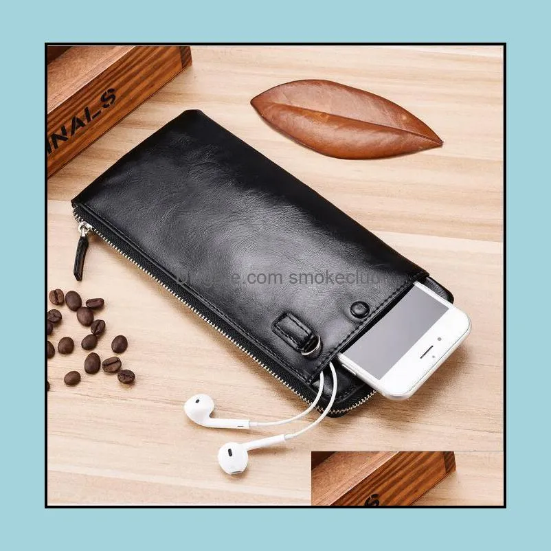 Men Wallet Leather Purse Solid Color Simply Coin Purses Ultra-thin Wallets Mobile Phone Bag Key Zipper Pocket Notecase RRD7094