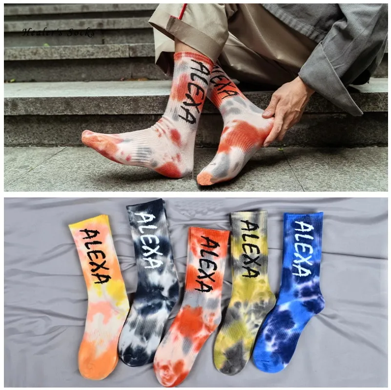 Yeni Moda Kravat-Boya Mektubu Erkekler Ve Kadınlar Çorap Pamuk Renkli Vortex Alexa Komik Mutlu Hiphop Kaykay Yumuşak Kızlar Çorap