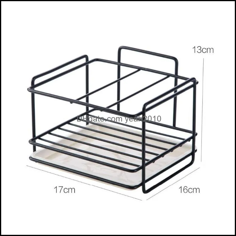 Kitchen Storage & Organization Iron Sponge Holder Draining Racks Stand Rack Sink Brush Cleaning Rag Shelf With Tray Accessories