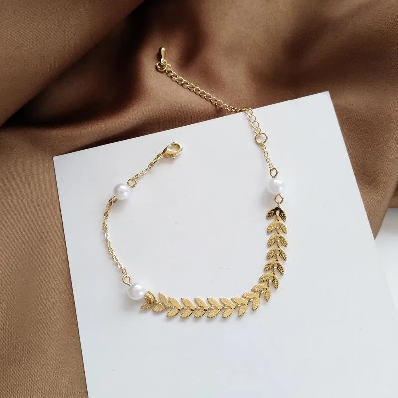 Tennis Design Fashion Jewelry Personality Simple Metal Wheat Ear Bracelet Elegant Pearl Chain Female Pulseras Mujer Simplicity