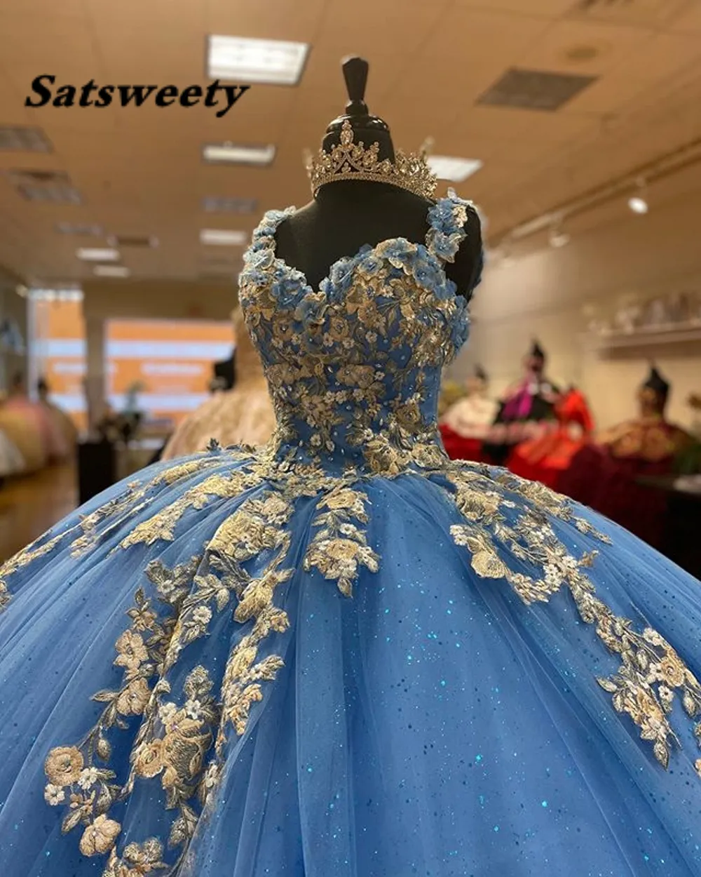 Light blue and gold quinceanera best sale dresses