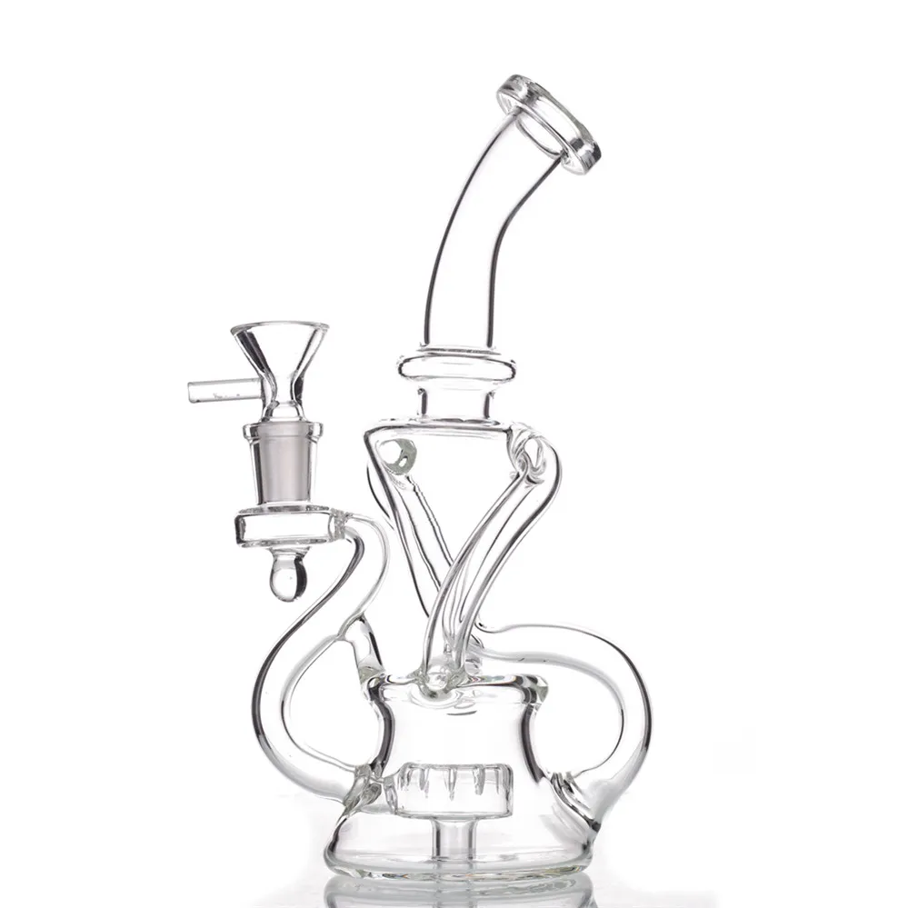 Haisahs Szklany Bong Recykler Dab Rig Rury Wodne Wyczyść Wysokość koloru 9 cal 14mm Staw Statek Z 14.4 mm Męska Miska USA W magazynie Bongs