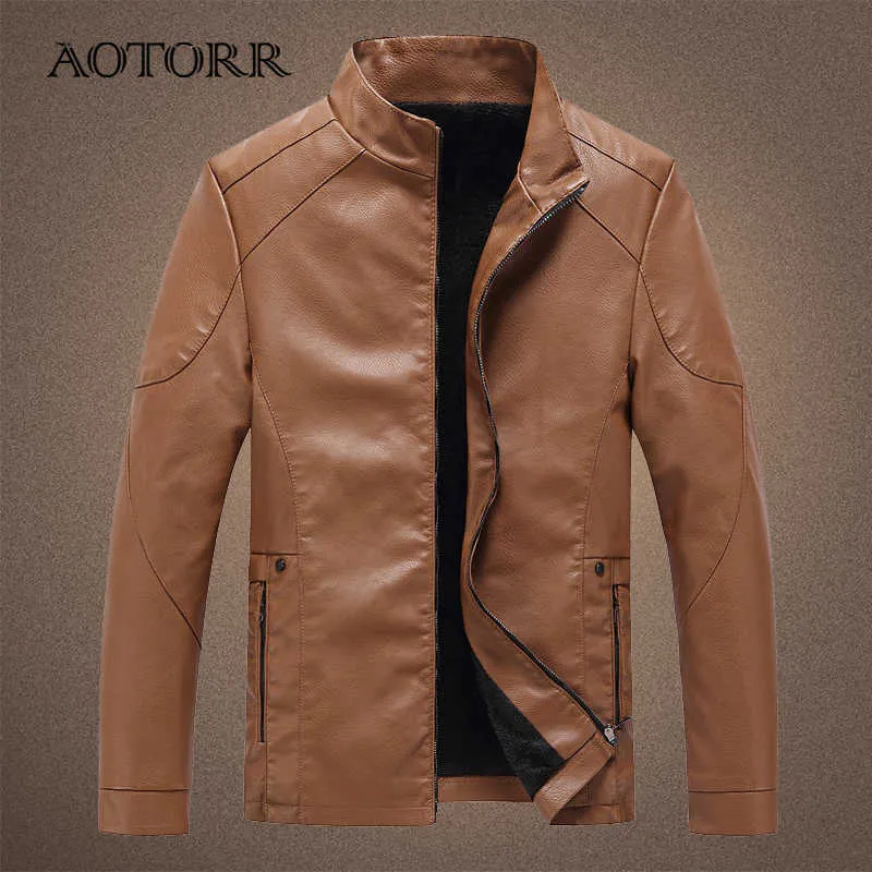 Giacca da motociclista spessa da uomo Autunno Inverno Causale Cappotto da uomo Giacche da moto Moda maschile Solid PU Leather Top Man 5XL 211009