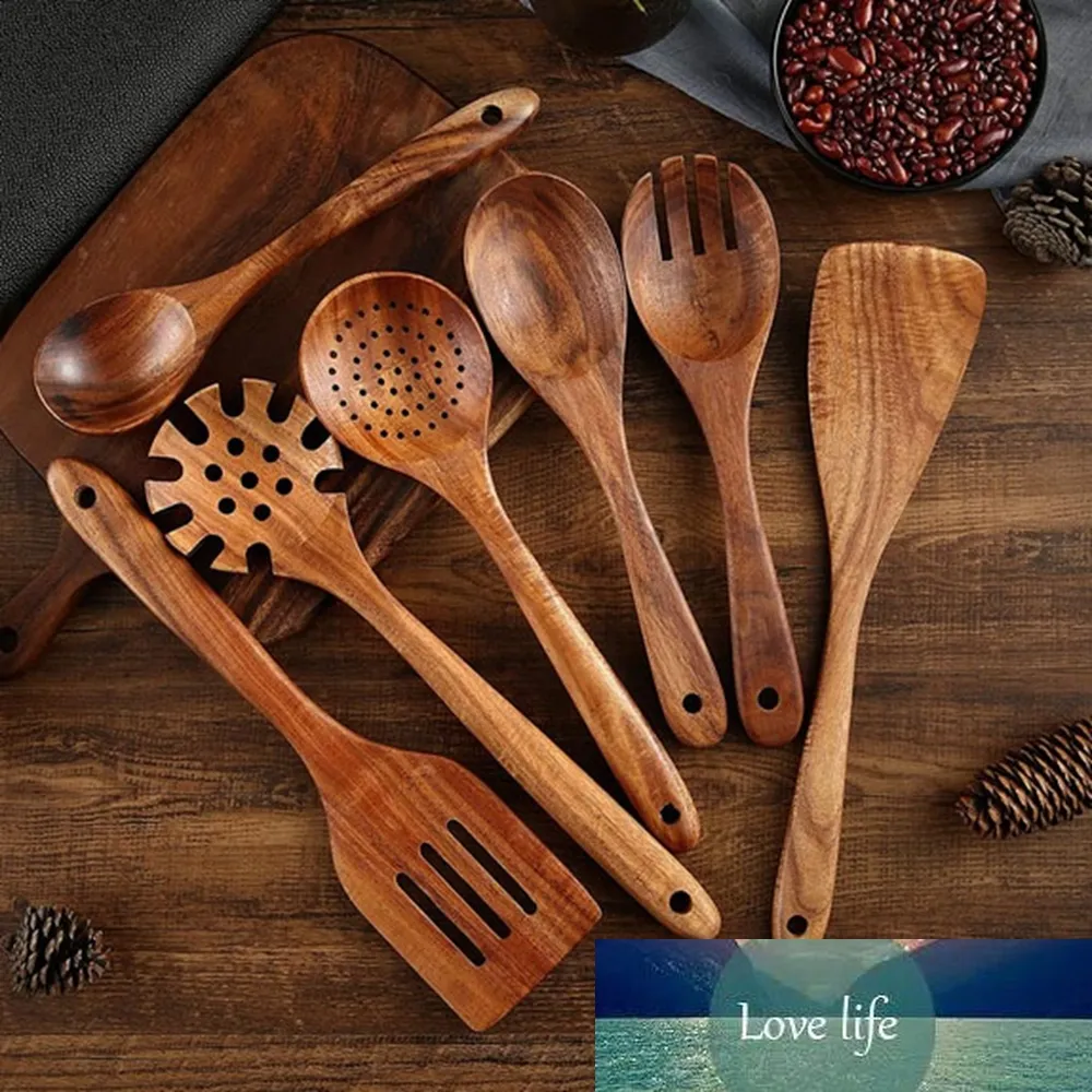 Exquisitas herramientas de cocina de madera, utensilios de cocina, cucharas de madera, sartenes antiadherentes, herramienta de cocina de teca orgánica de alta calidad