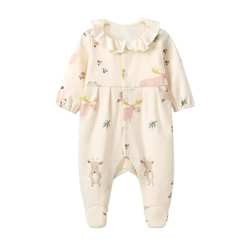 Pureborn Nouveau-né Combinaison à pieds Unisexe Pyjamas pour garçons Filles Coton Imprimé Footies Printemps Automne Vêtements de bébé 210309