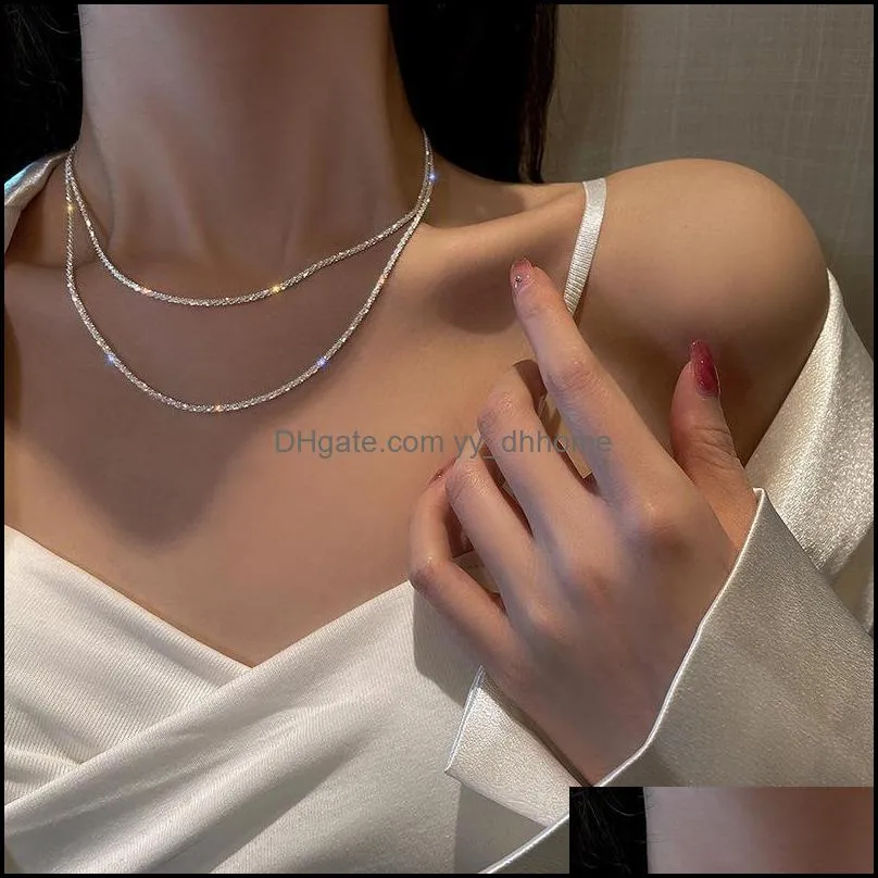 Chains Necklaces & Pendants Jewelrychains Sparkling Necklace Female Summer Clavicle Chain Trendy Light Luxury Niche Starry Fine Flashing Dro