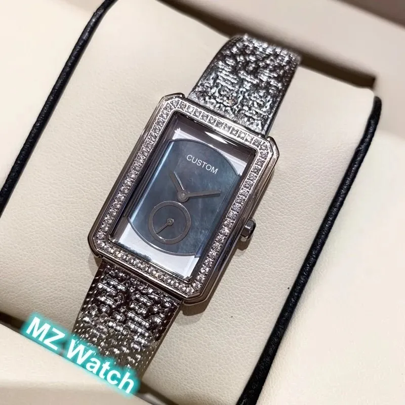 Montre rectangulaire à Quartz pour femmes, montre-bracelet à coque grise pour petit ami, maille en acier inoxydable, horloge de marque célèbre