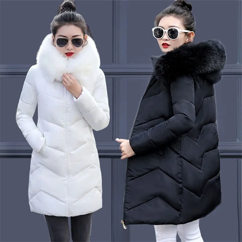 Grande taglia 6xl 7xl Women's Winter Gacks Fashion White Black Coat Female Big Pellino inverno Parkas con cappuccio caldo Outwear lungo 210819