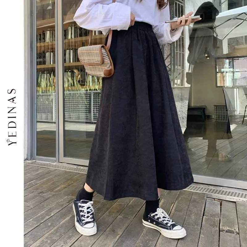 Yedinas Vintage Hohe Taille Plus Größe Maxi Rock Casual Lose Lange Röcke Für Frauen Harajuku Koreanischen Stil Schwarz Schule 210527