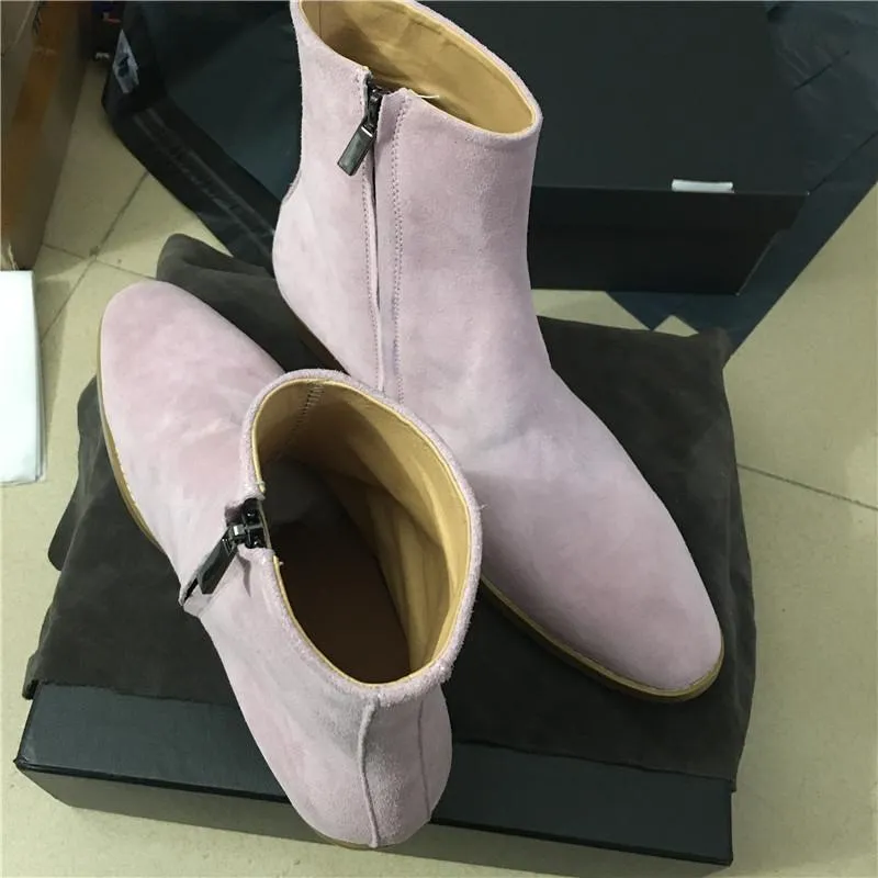 Handmade genuine leather pink color men Boot party dress wyatt wedge zipper Boots