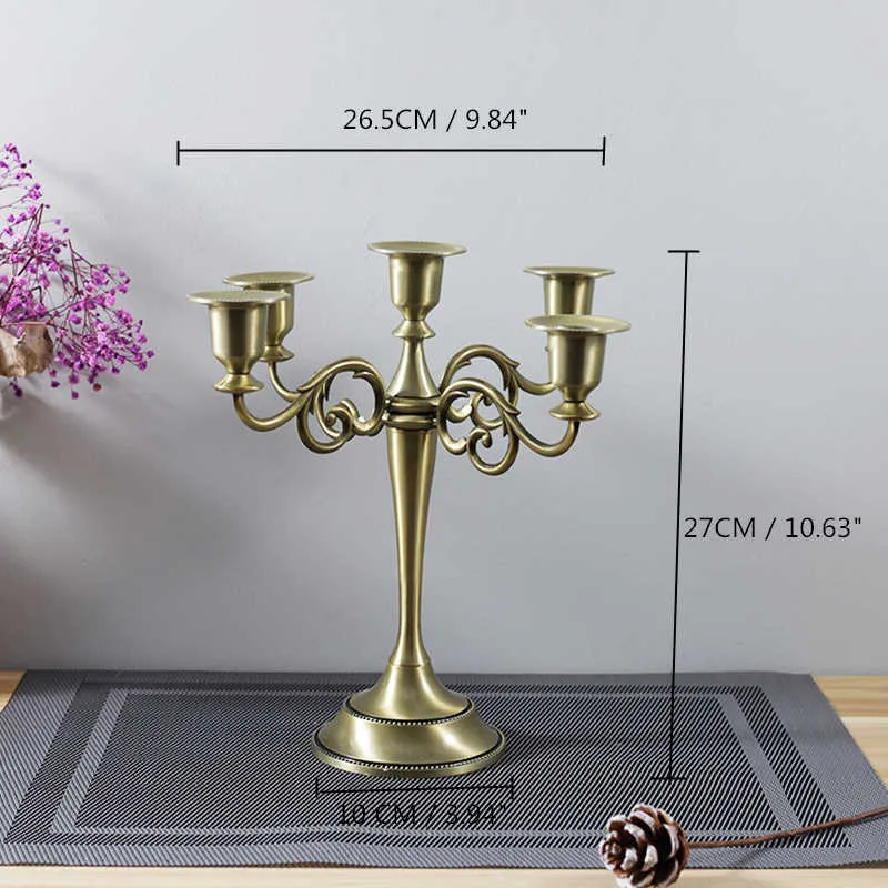 3-Arms Metal Candle Holder 27cm Height Candle Stick Wedding Candle Stand  (Bronze)