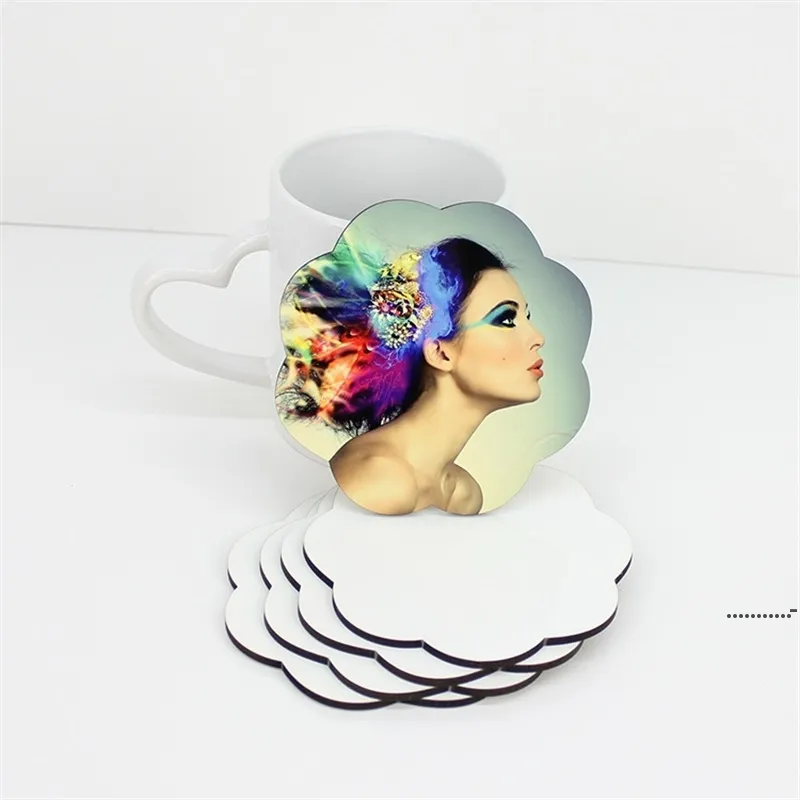 Newdiy Sublimation lege coaster houten kurk cup pads MDF promotie liefde ronde bloemvormige kop mat fwb7508