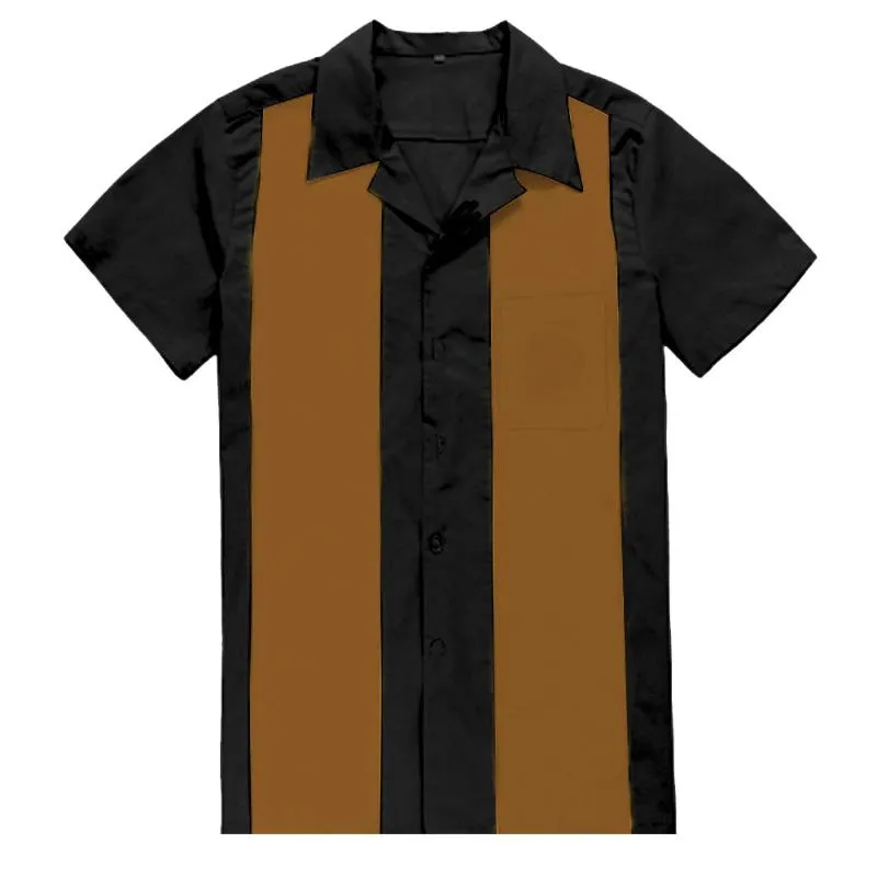 Men's Casual Shirts XL Plus Size Men Shirt Summer Short Sleeve Black Yellow Rockabilly Bowling Cotton For Hawaiian