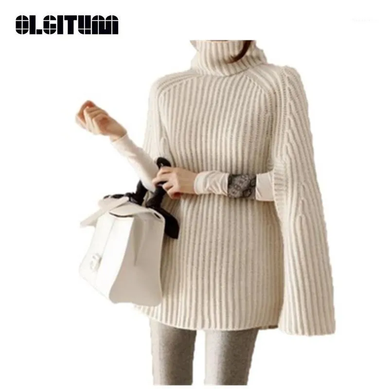 Женские свитера зима 2021, женский корейский вариант, плащ с высоким воротником, пуловер с рукавом «летучая мышь», свитер, свободная длинная шаль, вязаное пальто