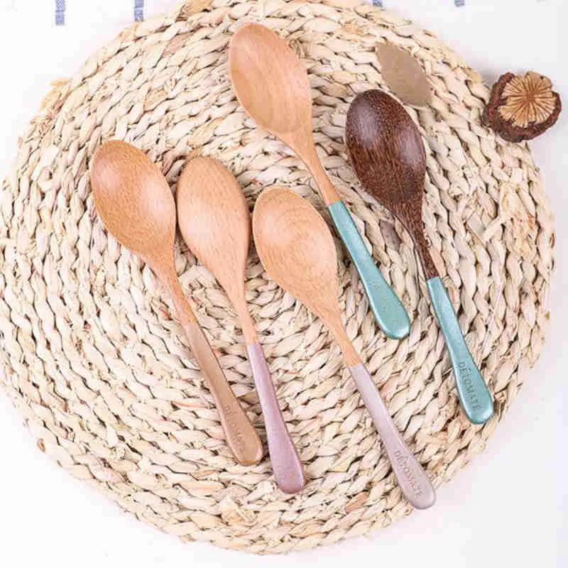 Creative Colher Punho De Madeira Colher Beech Manivela Ondulado Colher Doméstica Colher Solid Small Spoon Home Utherware