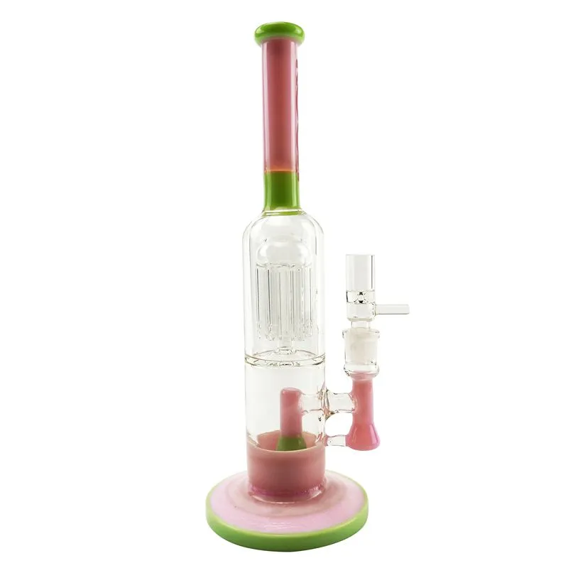 Pink crotch Percolator Glass Bong Water Pipe Hookah with Leaf on Tube about 8 inch Height 5mm Thickness with Bowl for Smoking