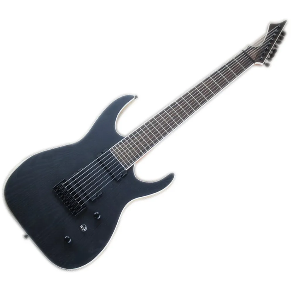 Guitare électrique noire mate à 8 cordes avec touche en palissandre, 24 frettes, couleur et logo personnalisés disponibles