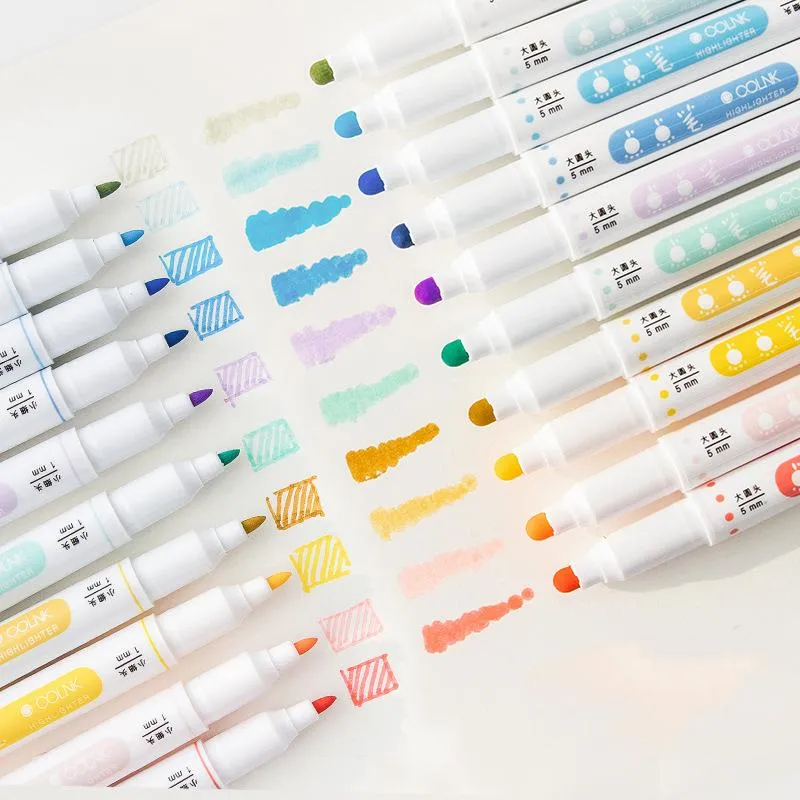 Evidenziatori 6pcs Dots Highlighter Pen Set Dual Side Writingine Marker per disegnare pittura Materiale scolastico per ufficio H6279