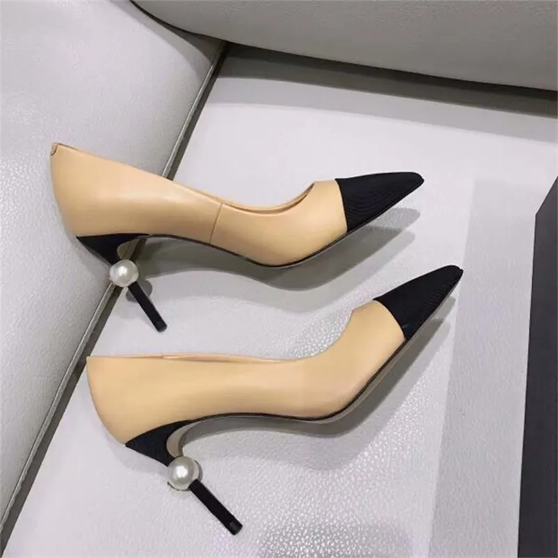 Spring Pointed Toe Pumps Women PU Mixed colors Pearl High Heels Shoes Women Fashion Leisure Ladies Shoes Zapatos De Mujer 210310