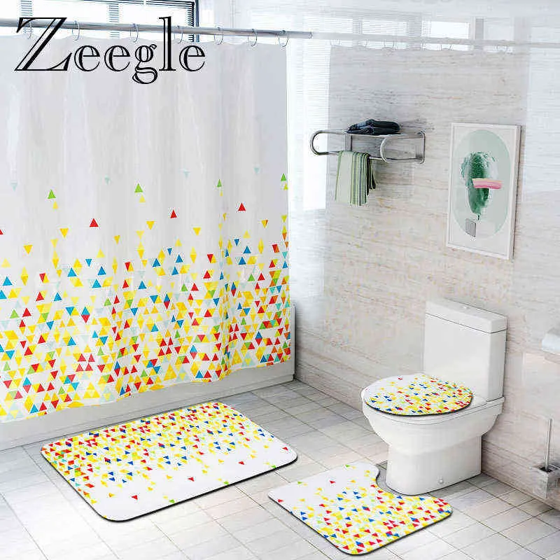 Zeegle Bathroom Curtain Bath Mat Set Funny Shower Curtain Absorbent Toilet Rug Anti-slip Bathroom Rug Set Shower Mat