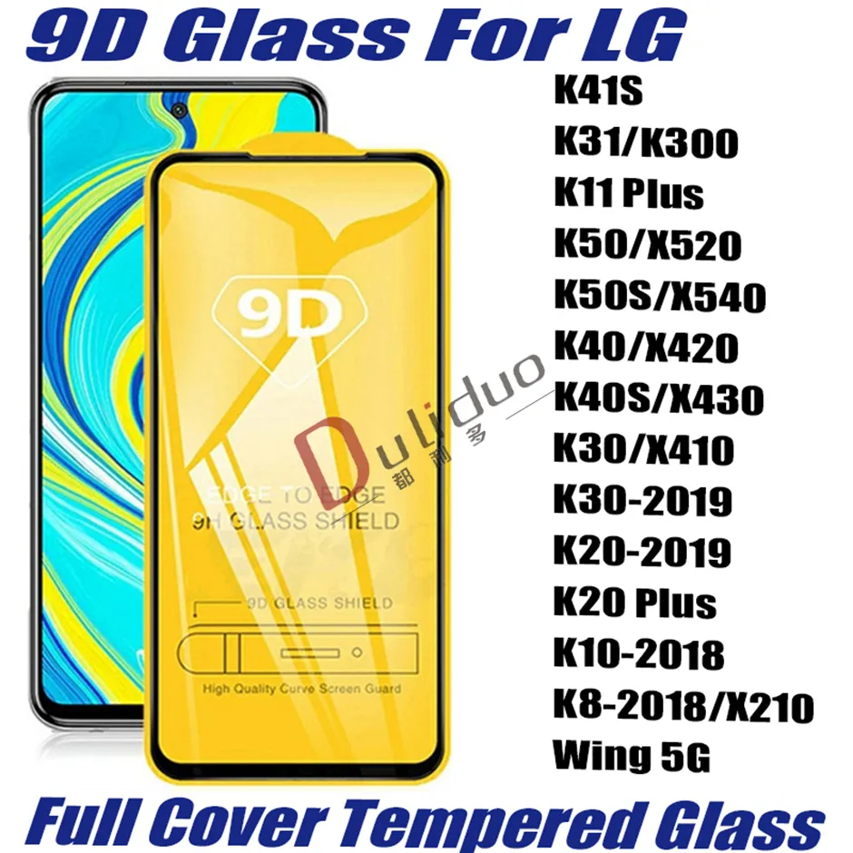 9D Full Cover Hartred Glass Phone Screen Protector dla LG K31 K300 K11 PLUS K50 K50S K40 K40S K30 K20 2019 K8 2018 Wing 5g