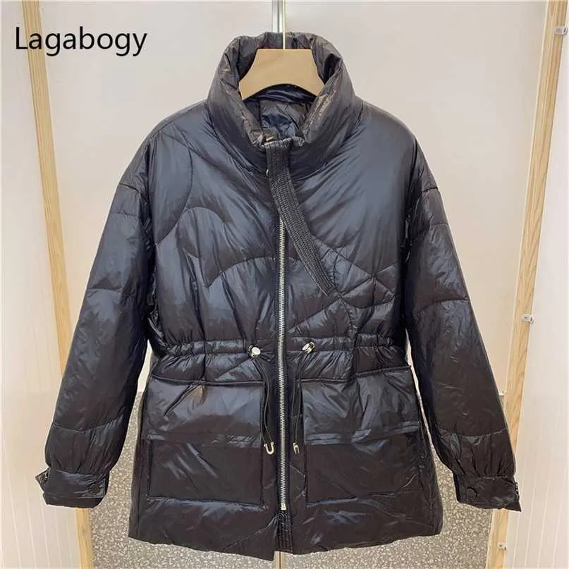 Lagabogy Winter Coat Kobiety 90% White Duck Down Parka Kobieta Lekki Batwing Długi Rękaw Puffer Kurtka Loose Ciepła Znosić 211008