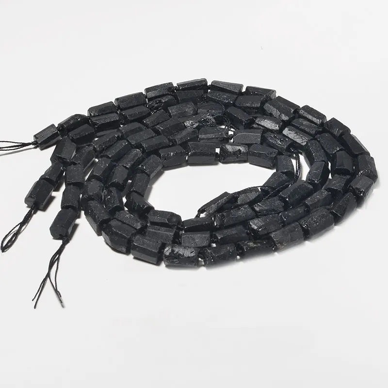 Tourmaline noire minérale brute naturelle, véritable, irrégulière, coupée à la main, forme de pépite, perles à facettes mates, amples, rugueuses, 6-8mm, 15 pouces