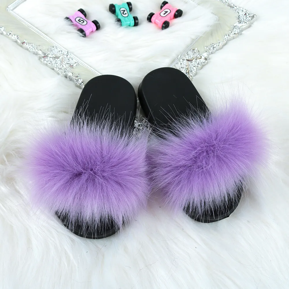 Tofflor Barn Fake Fur Kids Girls Slider Inomhus Fuzzy Shoes 2021