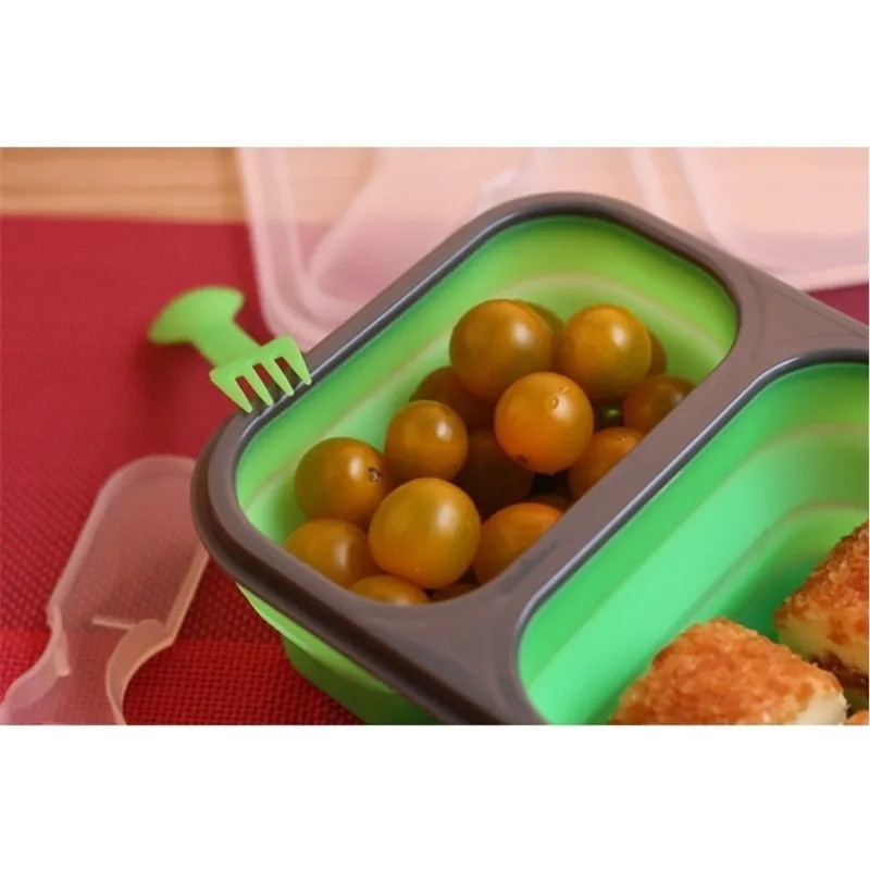 Dropship Lunch Box Collapsible Silicone Food Storage With Fork