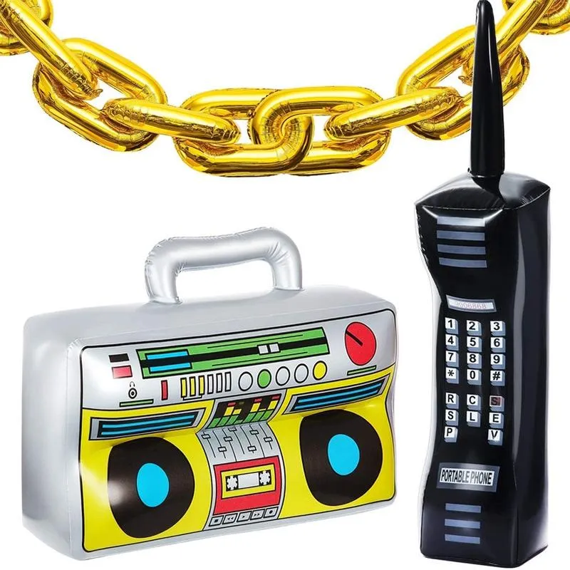 Party Favor 80s 90s Decorations Inflatable Radio Phone Gold Foil Chain Balloons Hip Hop Theme Birthdays Weddings Supplies Props