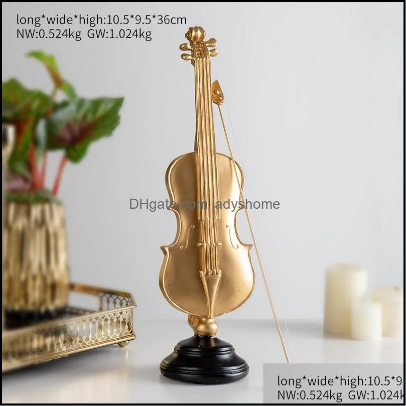 Decorative Objects & Figurines Creative Gold-plated Resin Violin Ornament Mini Shack Musical Instrument Exquisite Model Music Classroom