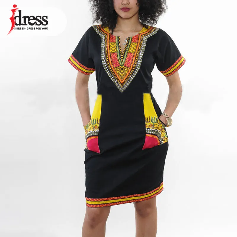 IDress S-XXXL Plus Size Sexy Casual Summer Dress Women Short Sleeve Party Dresses Black Vintage Traditional Printed Dresses (6)
