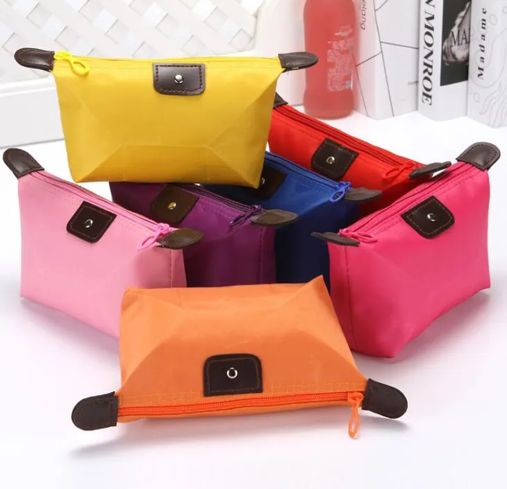 Cute girls makeup bag Candy colored folding dumpling storage pouch women portable wash bag multifunction travel cosmetic bags solid handbag