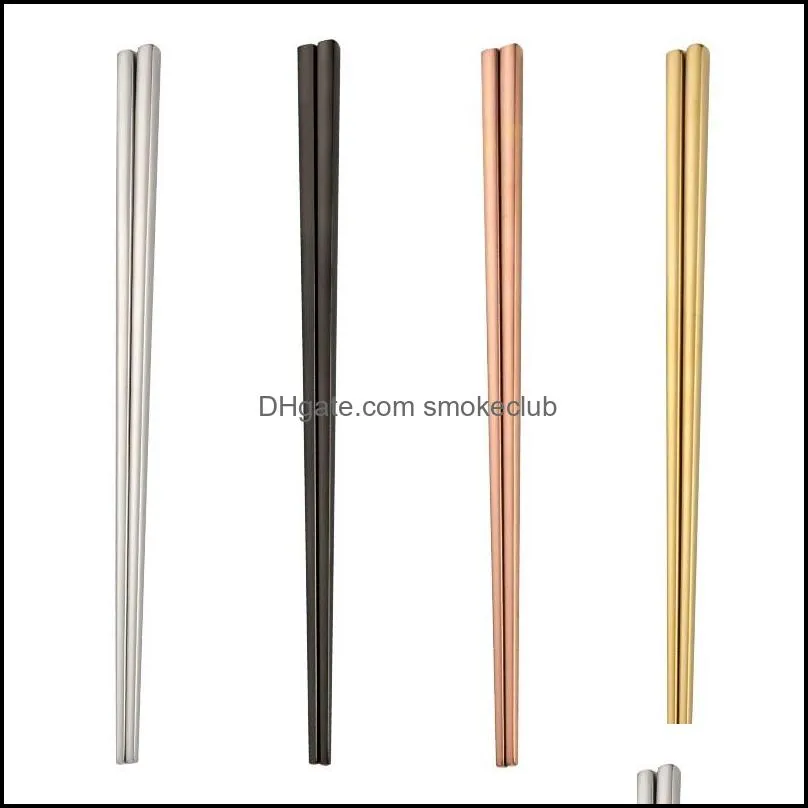 Hot sale Glossy Titanium Plated Chopsticks Anti Scalding High-grade Stainless Steel Titanium Rainbow Golden Black Square Chopsticks