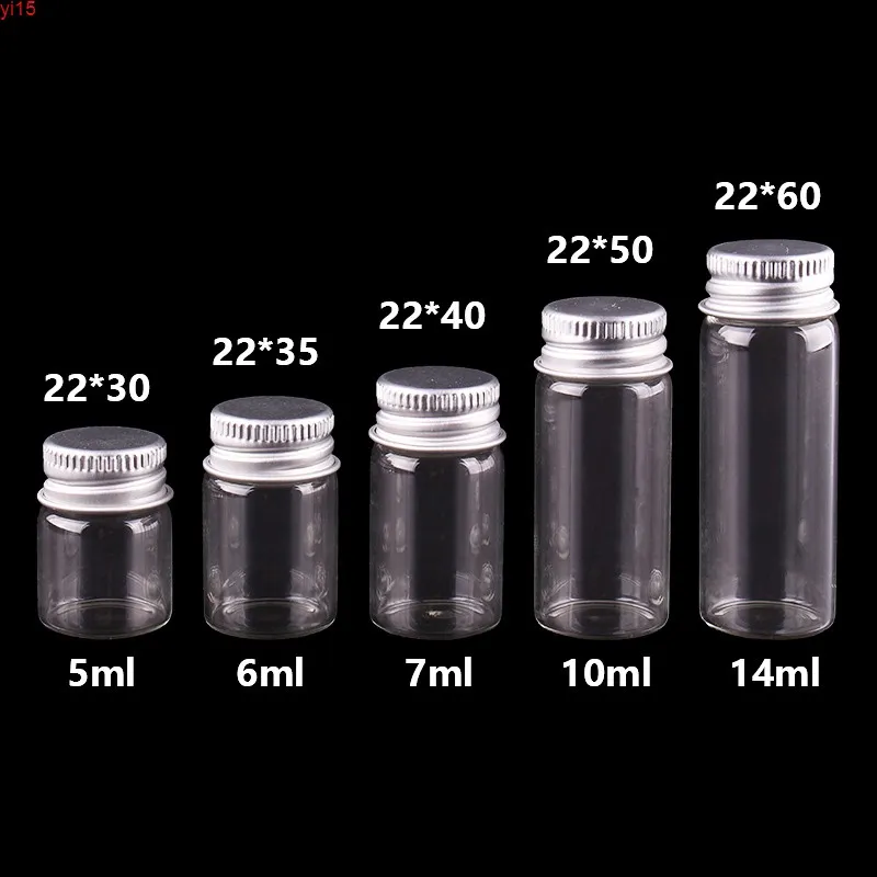 5ml 6ml 7ml 10ml 14ml tiny Transparent Glass Bottles with Silver Screw Cap Cute Jar Vials DIY Craft 100pcsgood qty